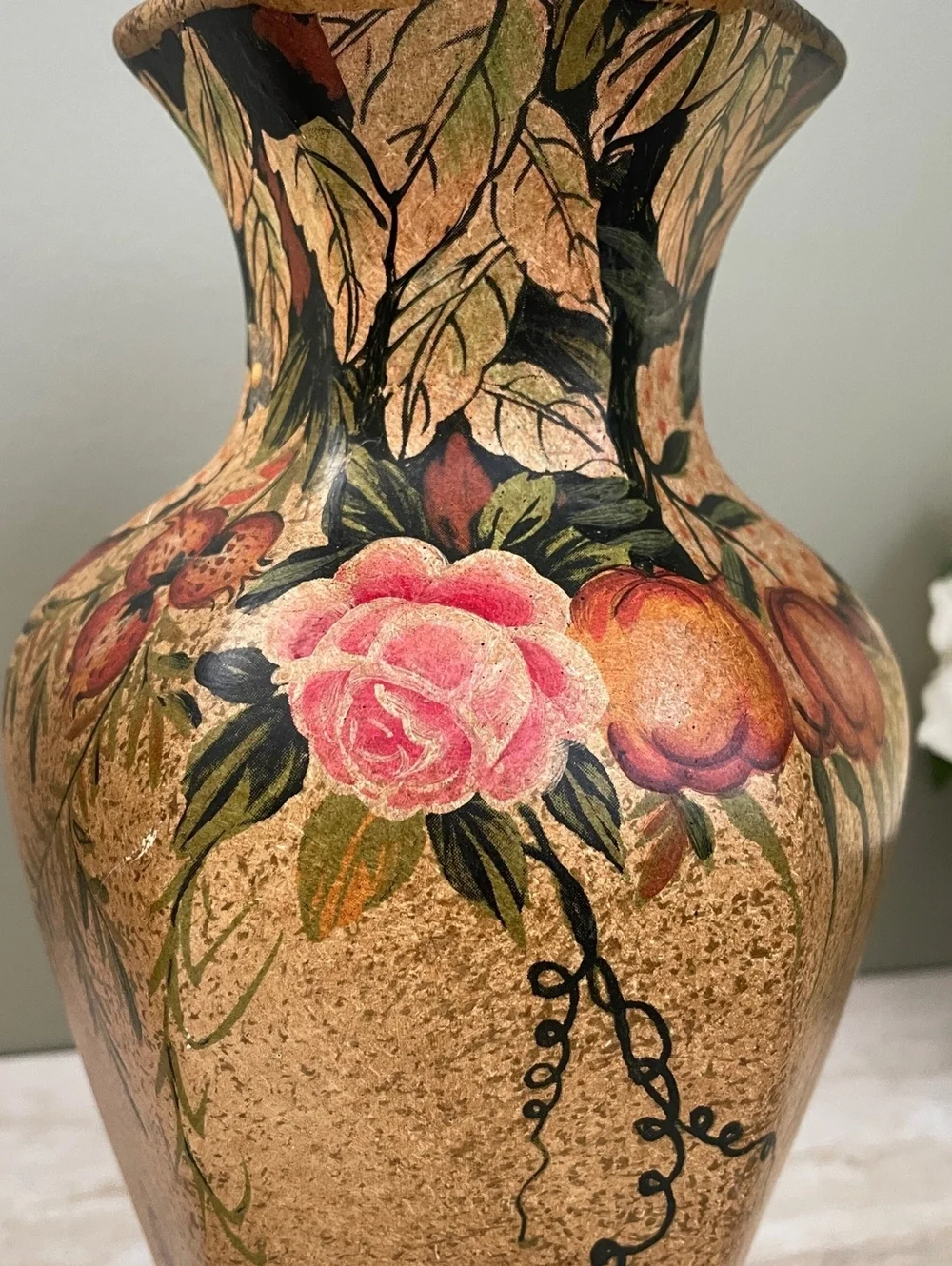 Vintage Nantucket Ceramic Vase Pair | Hand Painted Floral Butterfly